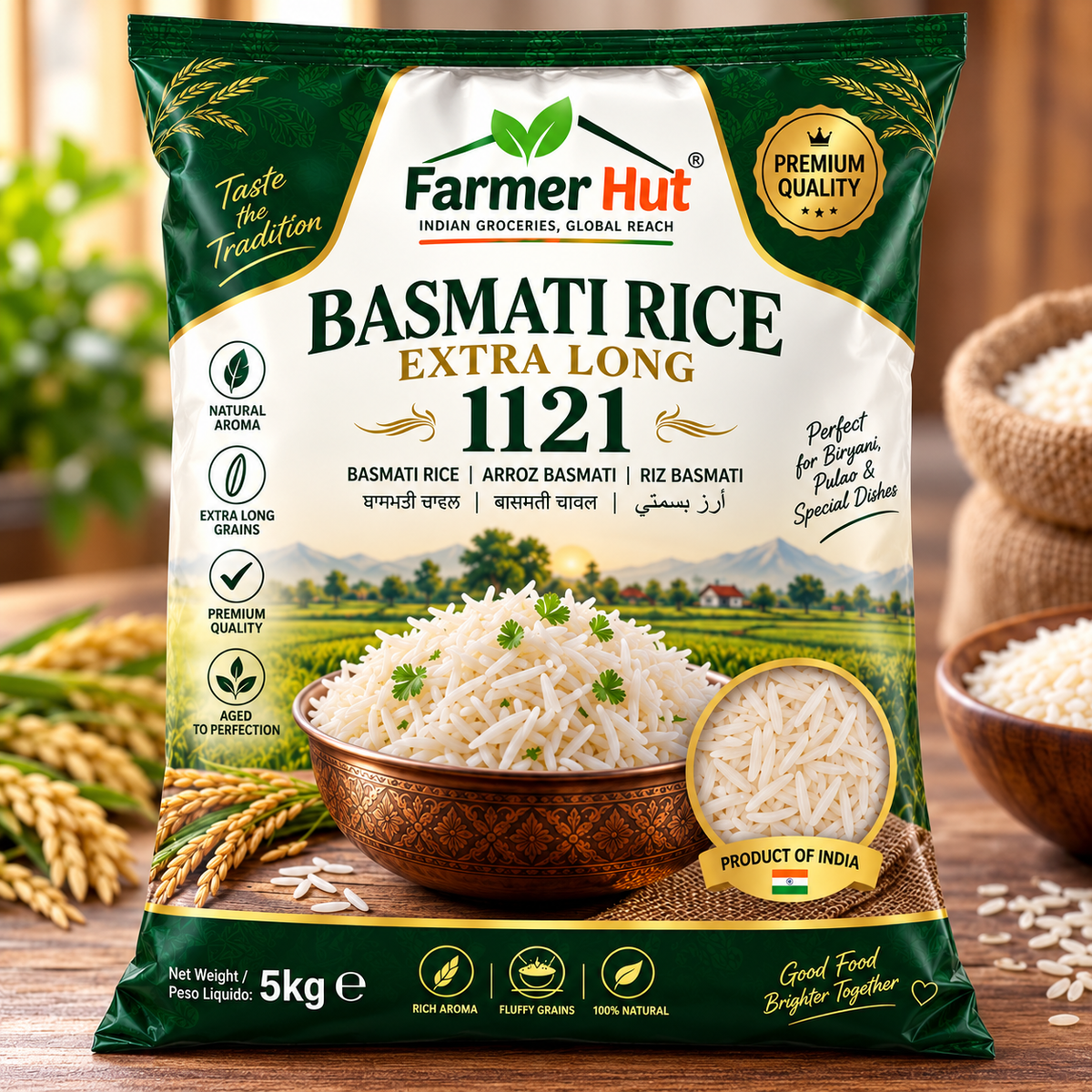Farmer Hut Extra Long 1121 Basmati Rice – 5kg