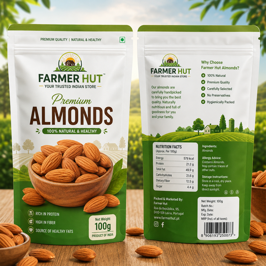Farmer Hut Premium Almonds 100g | Natural Whole Almonds | Healthy Dry Fruits - FarmerHut