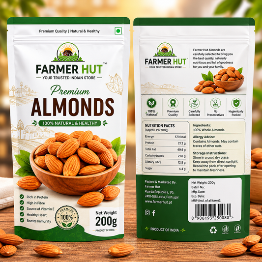 Farmer Hut Premium Almonds 200g | Natural Whole Almonds | Healthy Dry Fruits - FarmerHut
