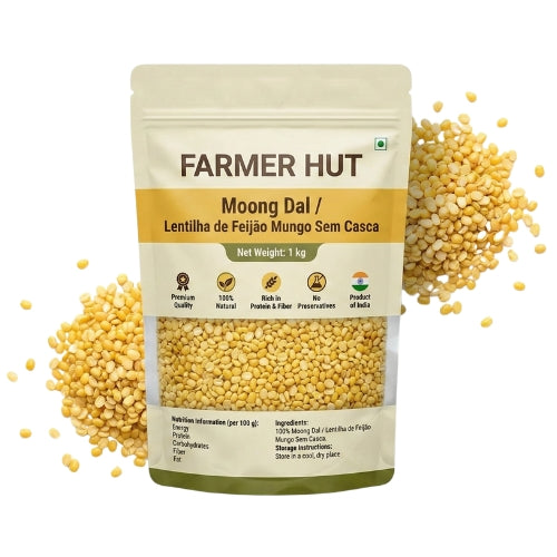 Moong Dal (Split Green Gram) – 1 kg | Premium Quality | Farmer Hut( LENTILHA DE FEIJAO MUNGO SEM CASCA)