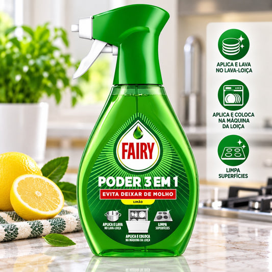 Fairy Poder 3 em 1 Limão – Detergente para Loiça e Limpeza de Superfícies