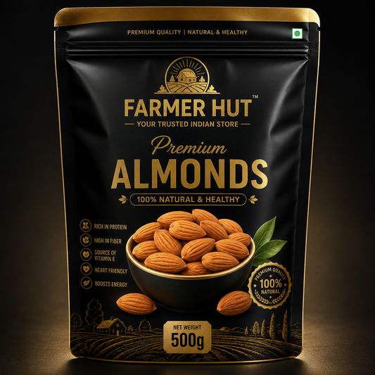 Farmer Hut Premium Almonds 500g | Natural Whole Almonds | Healthy Dry Fruits - FarmerHut