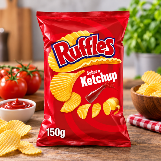 Ruffles Ketchup Flavour Potato Chips 150g – Batatas Fritas Ruffles Sabor Ketchup 150g – Patatas Fritas Ruffles Sabor Ketchup 150g