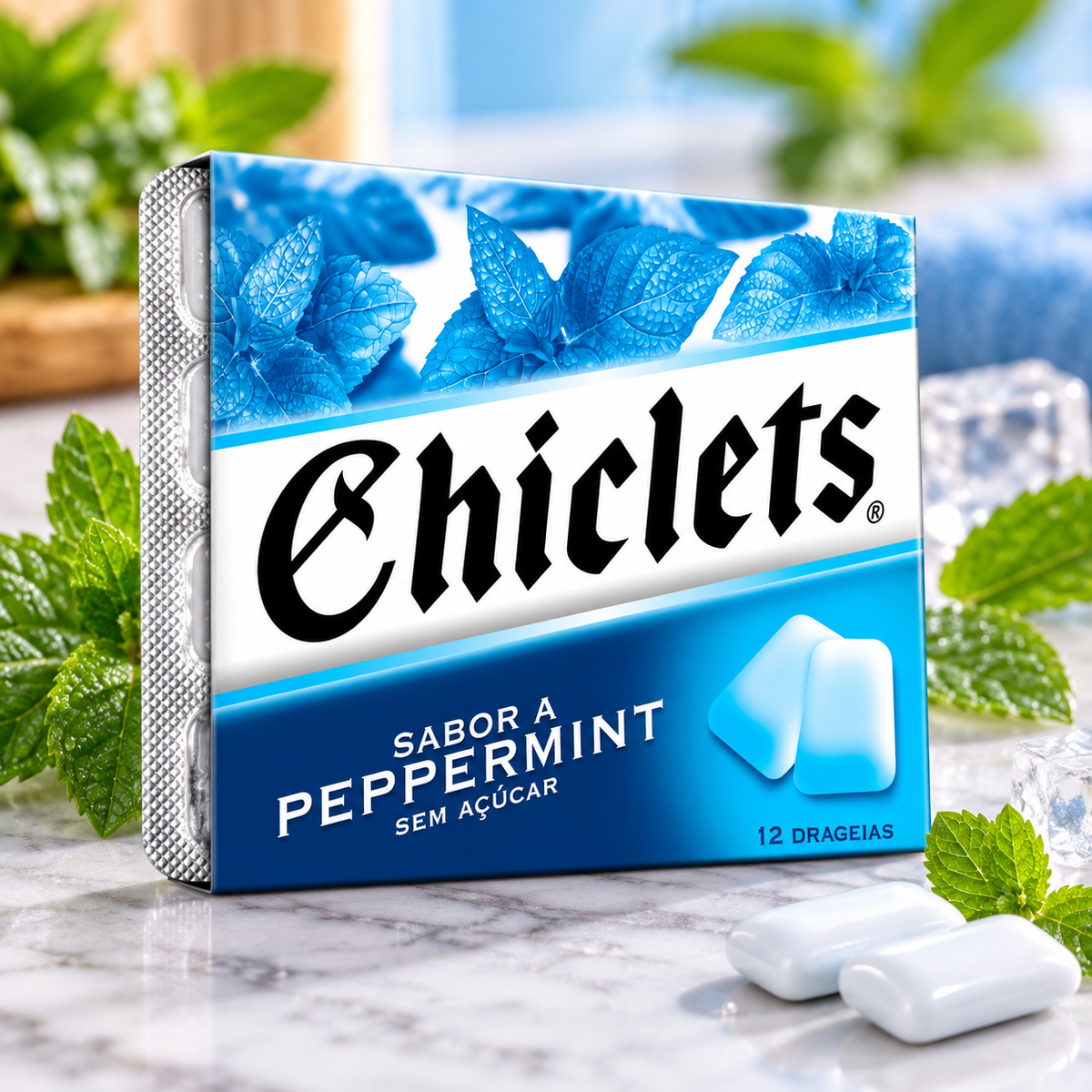 Chiclets Pepper Mint Sugar Free Chewing Gum – Chiclets Sem Açúcar Pastilha Elástica de Menta Pepper – Chicle Chiclets Sin Azúcar de Menta Pepper