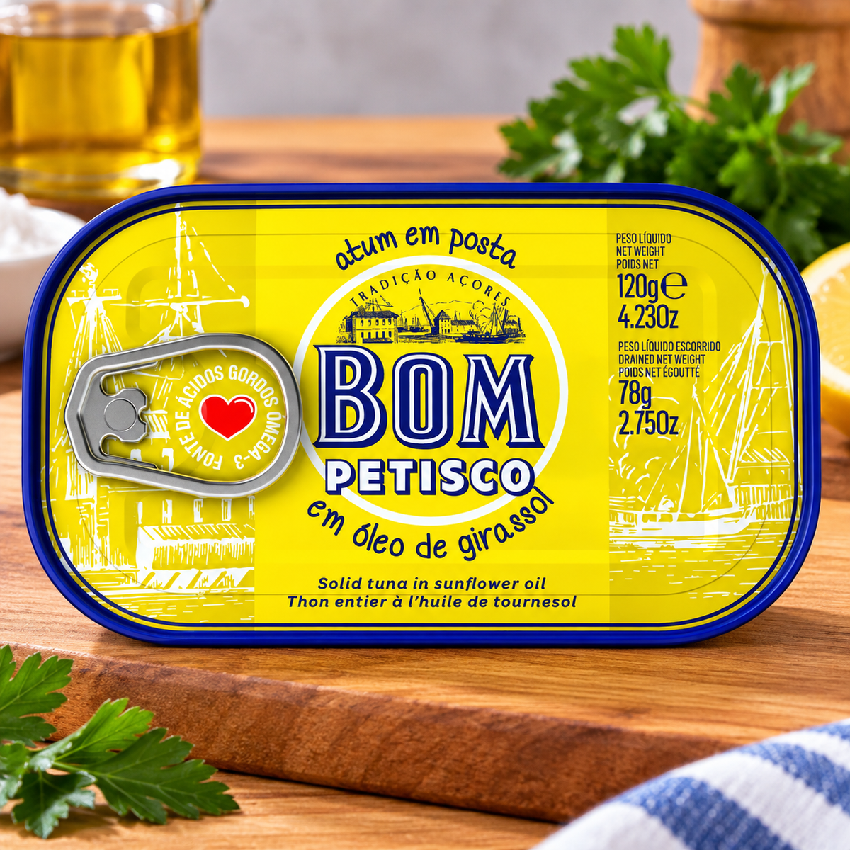 Bom Petisco Tuna in Sunflower Oil 120g | Atum em Óleo de Girassol 120g | Tuna en Aceite de Girasol 120g