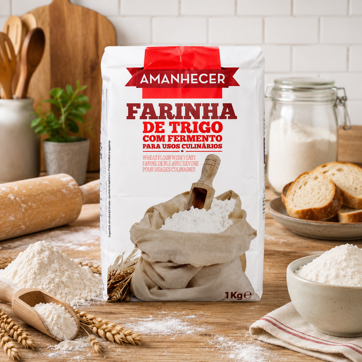 Amanhecer Wheat Flour with Baking Powder – Farinha de Trigo com Fermento, 1kg - FarmerHut