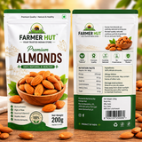 Farmer Hut Premium Almonds 200g | Natural Whole Almonds | Healthy Dry Fruits