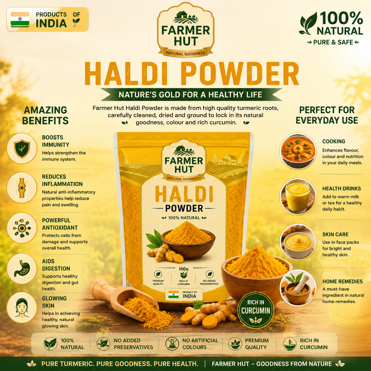 Haldi Powder – Pure & Natural –  Turmeric  Powder Farmer Hut - FarmerHut