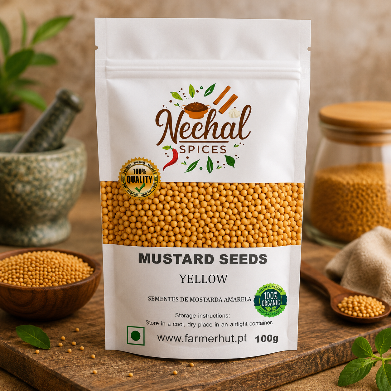 Yellow Mustard Seeds 100g – Premium Quality,Mostarda em Grão Frasco MARGÃO,ਪੀਲੀ ਸਰ੍ਹੋਂ ਦੇ ਬੀਜ - FarmerHut