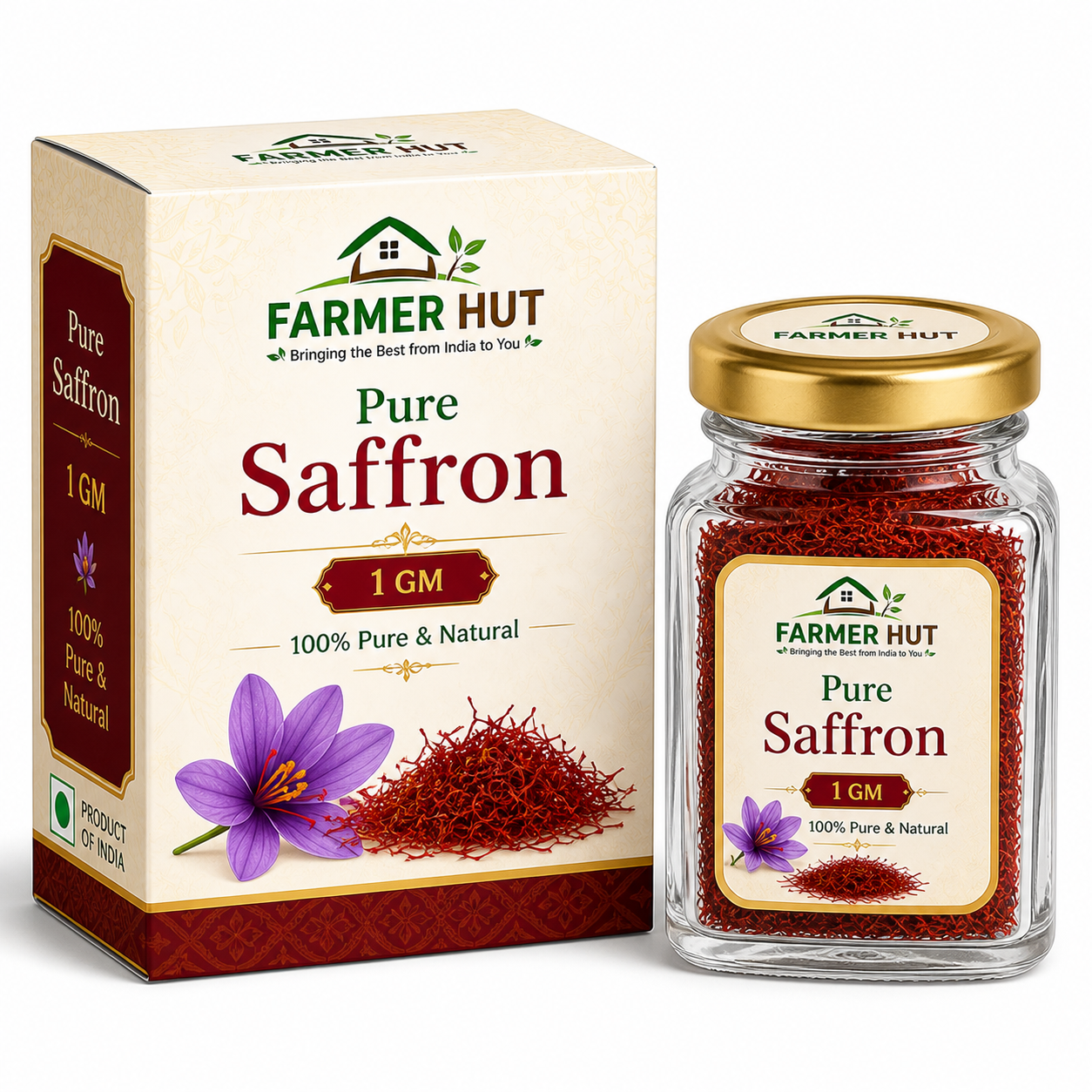 Farmer Hut Pure Saffron 1g – 100% Natural Premium Kesar | Product of India - FarmerHut