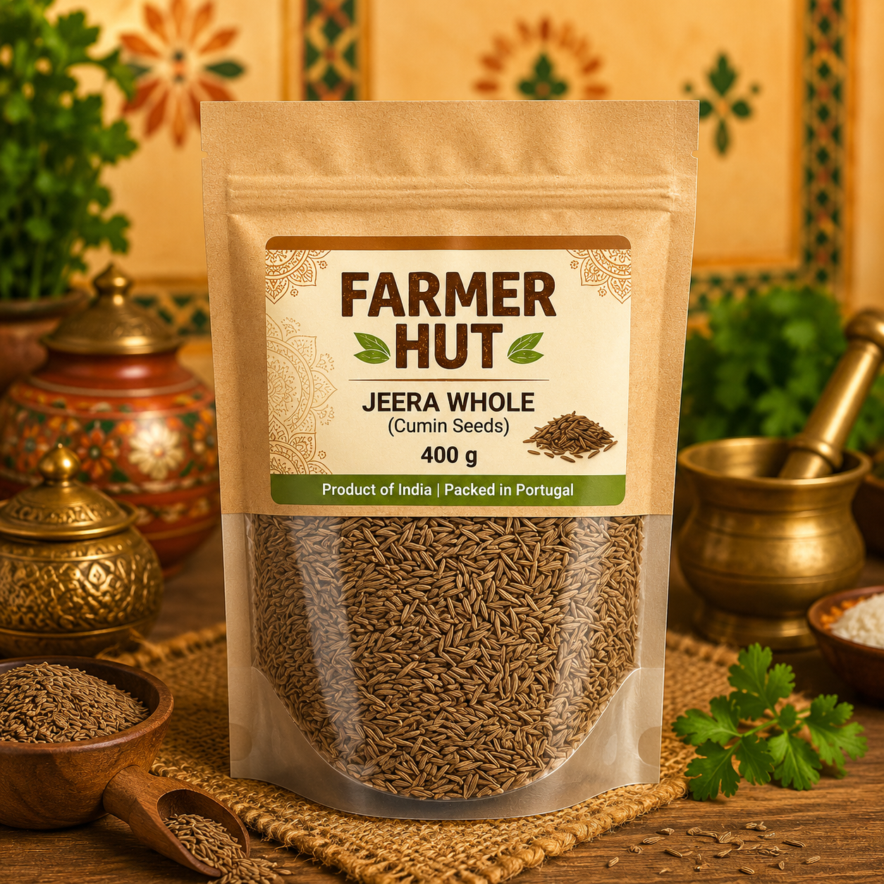 Farmer Hut Jeera Whole (Cumin Seeds) 400 g – 100% Pure Indian Spice, Packed in Portugal - FarmerHut