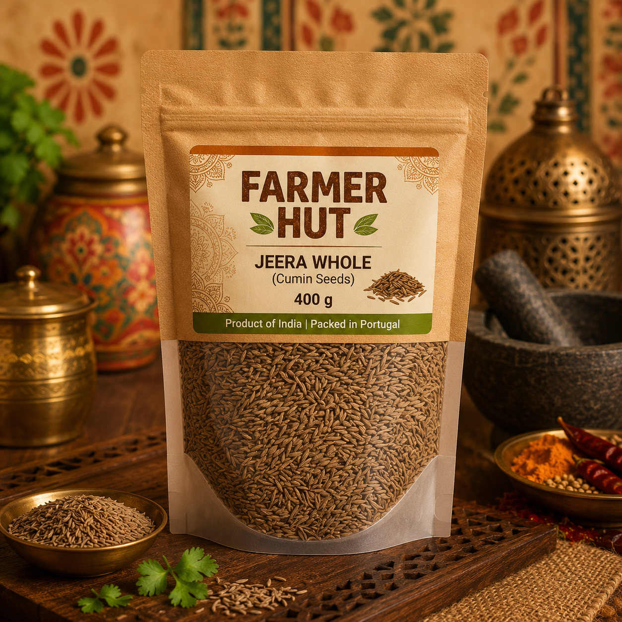 Farmer Hut Jeera Whole (Cumin Seeds) 400 g – 100% Pure Indian Spice, Packed in Portugal - FarmerHut