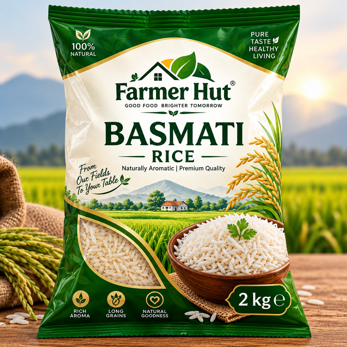 Farmer Hut 2kg Basmati Rice – Premium Quality, Naturally Aromatic Long Grain Rice