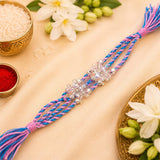 Pink & Blue Crystal Flower Beaded Rakhi