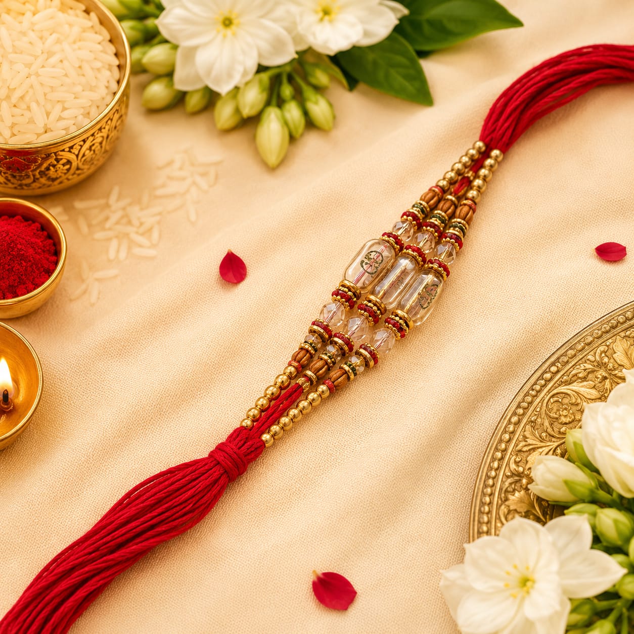 Traditional Red & Gold Crystal Beaded Rakhi