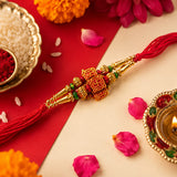 Royal Traditional Rakhi – Elegant Red & Gold Raksha Bandhan Gift