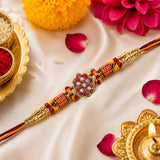 Traditional Maroon & Gold Floral Rakhi – Elegant Raksha Bandhan Gift