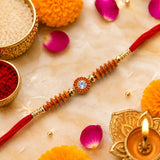 Orange & Gold Crystal Rakhi – Traditional Elegant Raksha Bandhan Gift