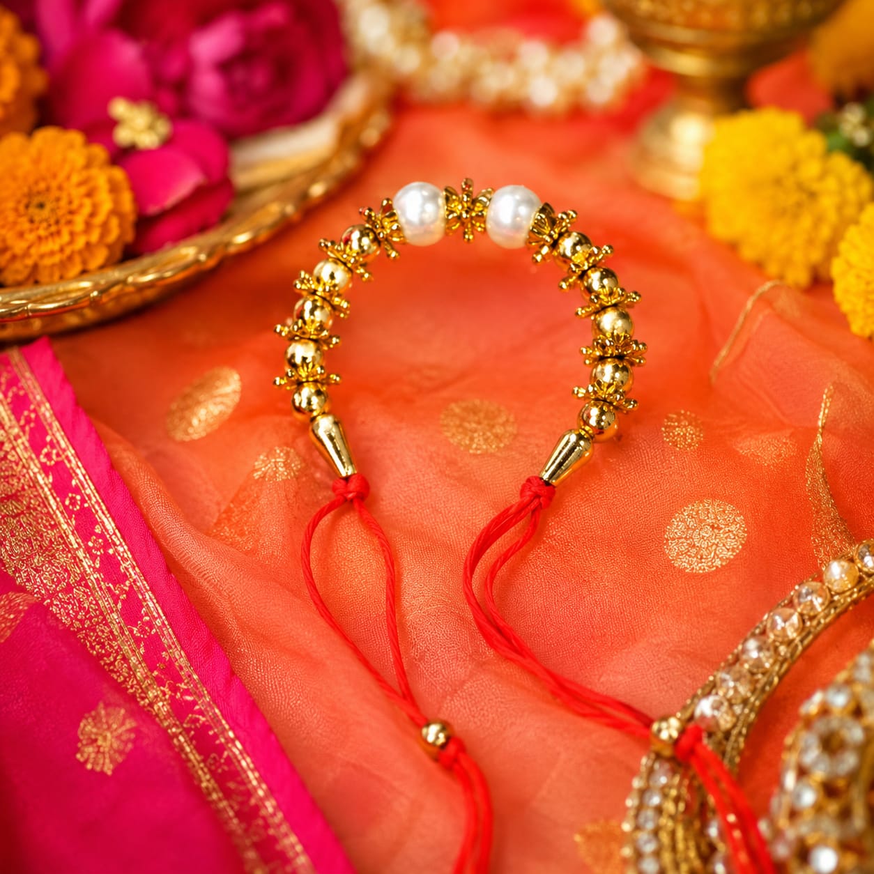 Bridal Pearl & Golden Hand Jewellery – Traditional Wedding Accessory for Girls