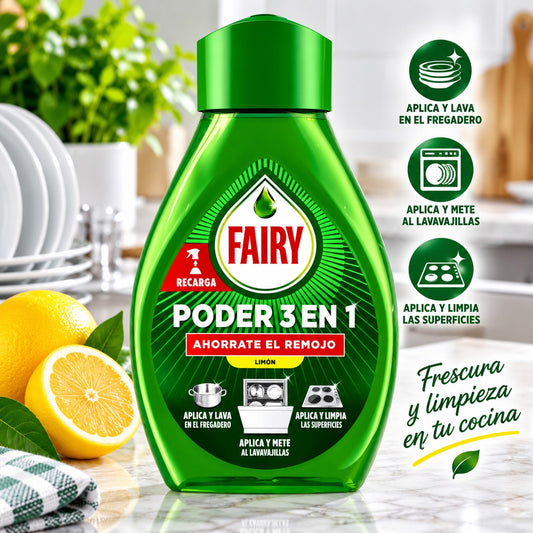 Fairy Poder 3 em 1 Limão Recarga – Detergente para Loiça e Superfícies