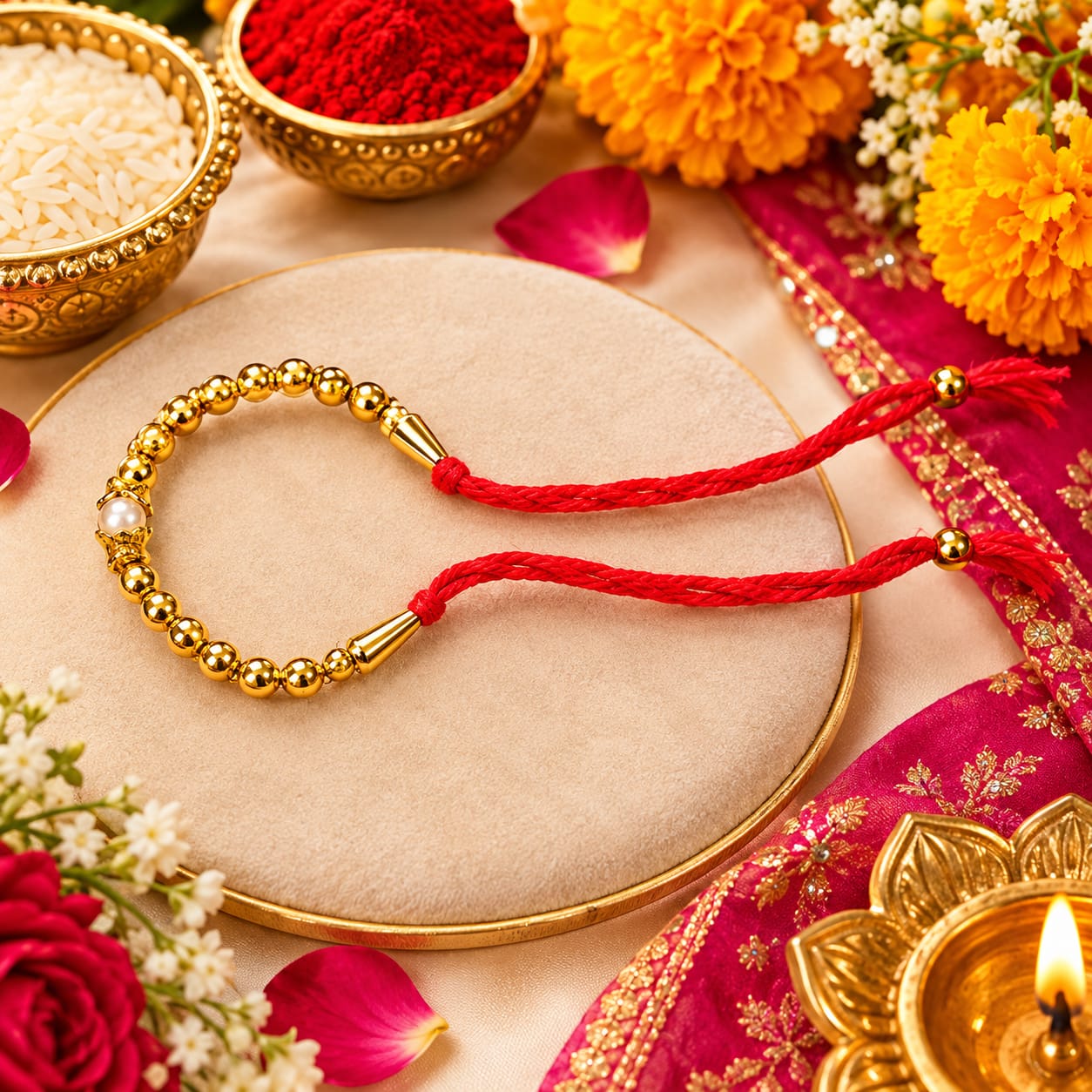 Red & Gold Pearl Hand Bracelet – Traditional Wedding Jewellery for Girls